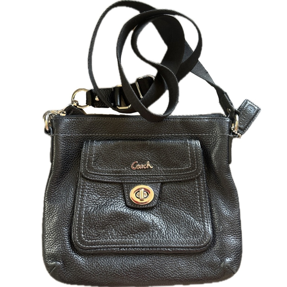 Coach Black Pebbled Leather Turn Lock Pocket Swingpack Crossbody Bag